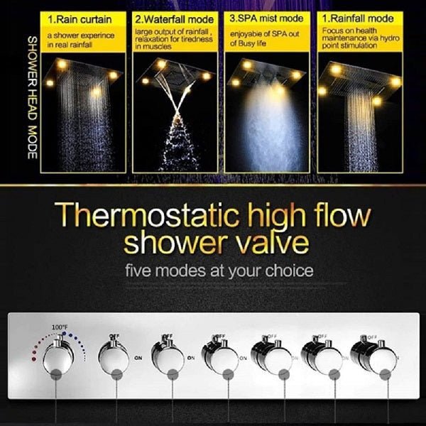 23"x31" Luxurious Classic Design recessed waterfall & rainfall LED shower system β 7 mode - Cascada Showers