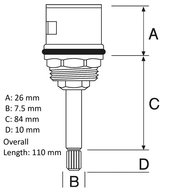 Dimensions of Cascada Showers diverter cartridge in mm