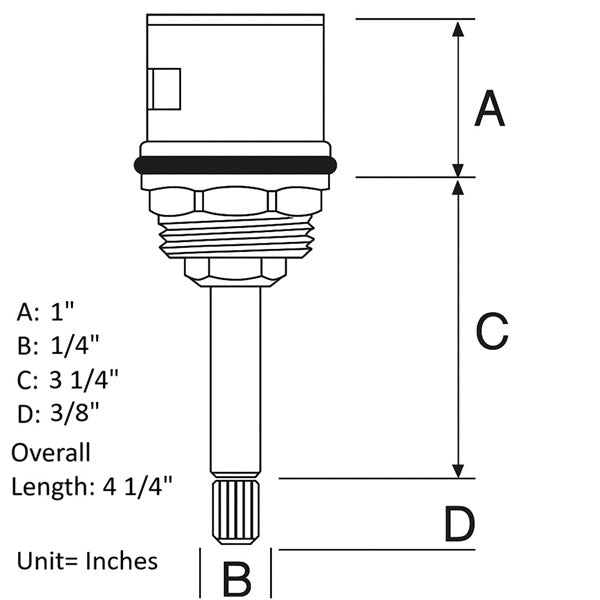 Dimensions of diverter cartridge CSSL85675 for 3-knob shower valve