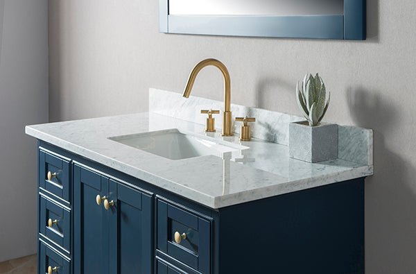 Open drawers and doors of Cascada Arizona vanity showing storage space