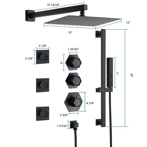 Cascada Barcelona 12" Matte Black Rain Shower Set - Cascada Showers