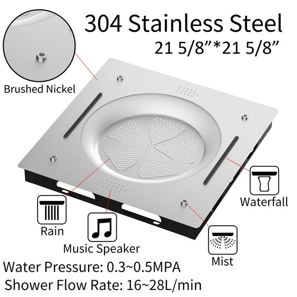 Exploded component diagram showing all parts of the Cascada Bellagio 22-inch shower system
