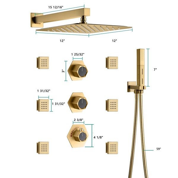 Cascada Camellia 12" Brushed Gold Shower System - Cascada Showers