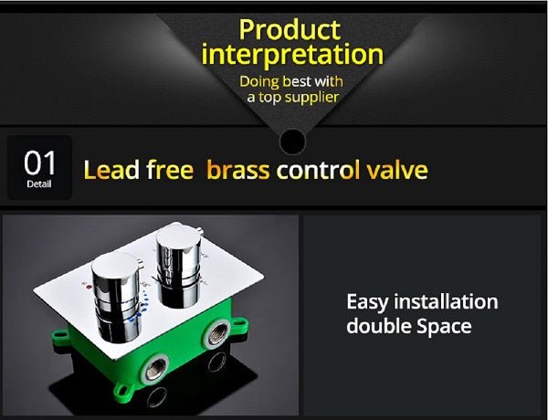 Thermostatic shower valve body with 2 handles and rough-in box