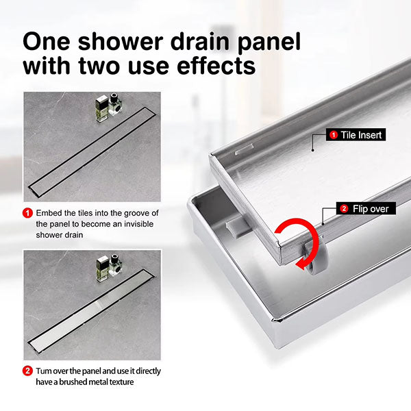 Cascada Linear Shower Drain 304 Stainless Steel Tile Insert Drain Fast Drainage