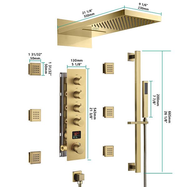Cascada Naples 9"x22" LED Digital Music Shower System