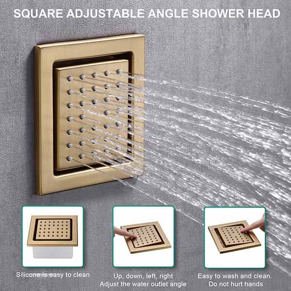 Wall-mounted body jets in the dual shower system.