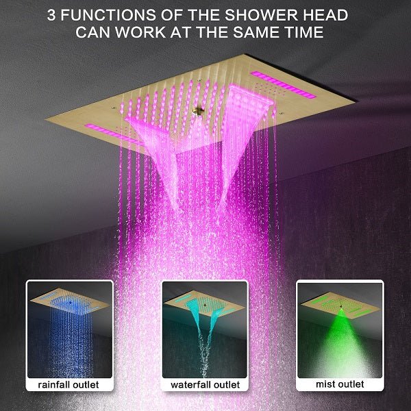 Cascada Positano 15"x23" Brushed Gold Music LED Shower System - Cascada Showers