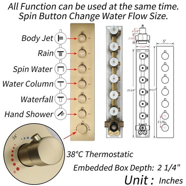 Cascada Rainbow 16"x28" LED Bluetooth Shower System - Cascada Showers