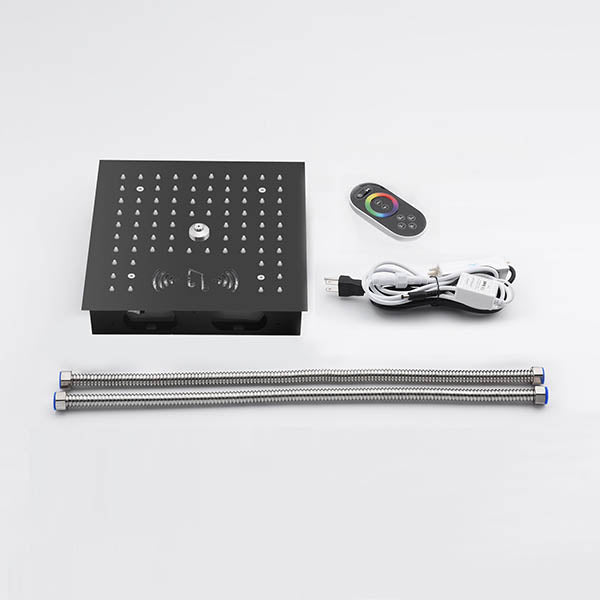 Cascada Royale recessed LED shower head package contents – power adapter braided hoses hardware