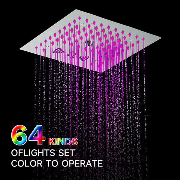 Cascada Royale 64 color LED shower head remote control infographic – tap to operate