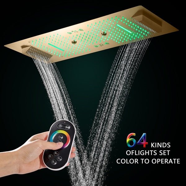 Cascada Verona 16"x36" Brushed Gold Music LED Digital Shower System - Cascada Showers