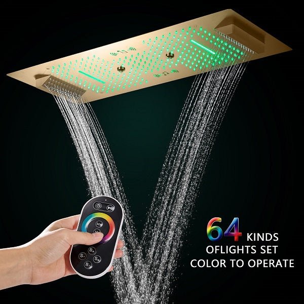 Cascada Verona 16"x36" Brushed Gold Music LED Showerhead - Cascada Showers