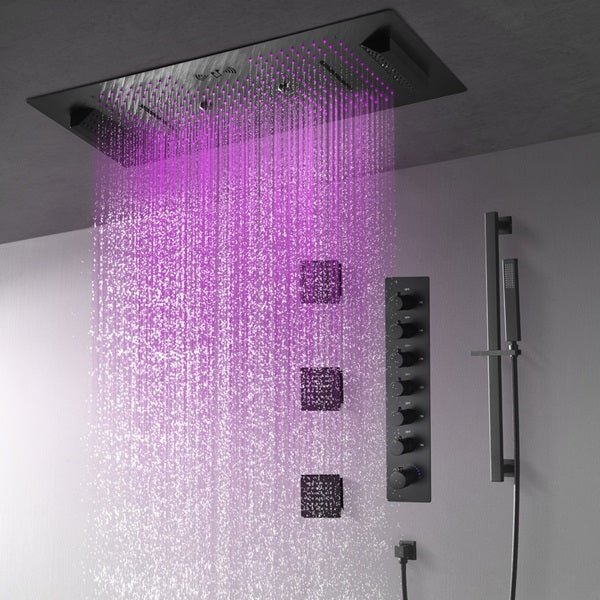 Cascada Verona 16"x36" Matte Black Music LED Shower System - Cascada Showers