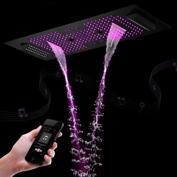 Cascada Verona 16"x36" Matte Black Music LED Shower System - Cascada Showers