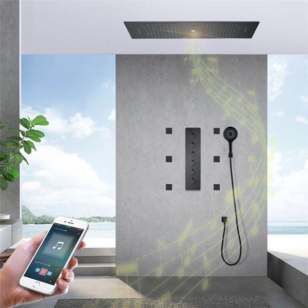 Cascada Victoria 12"x36" Matte Black LED Bluetooth Shower System - Cascada Showers