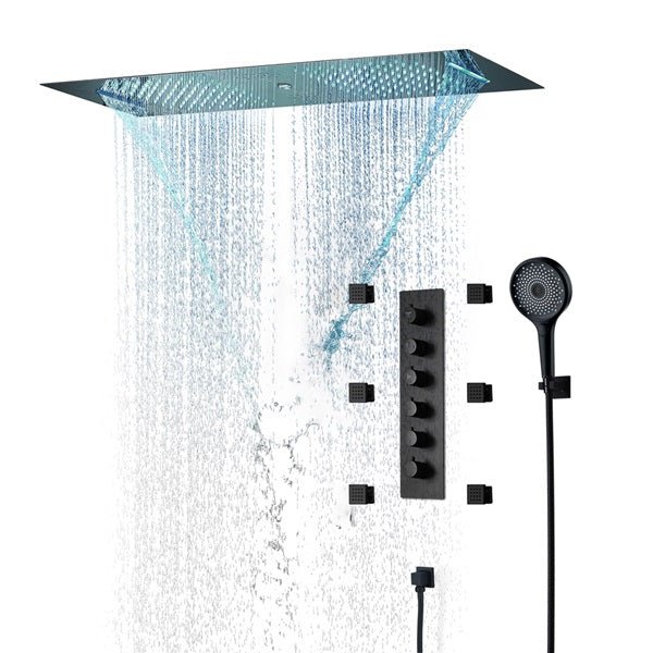 Cascada Victoria 12"x36" Matte Black LED Bluetooth Shower System - Cascada Showers