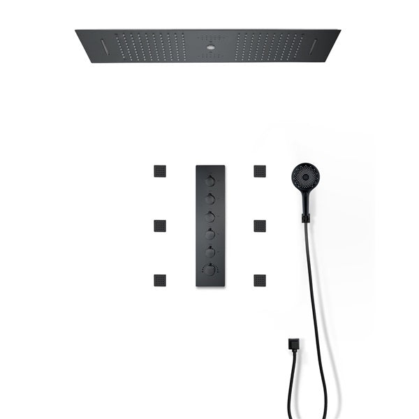 Cascada Victoria 12"x36" Matte Black LED Bluetooth Shower System - Cascada Showers