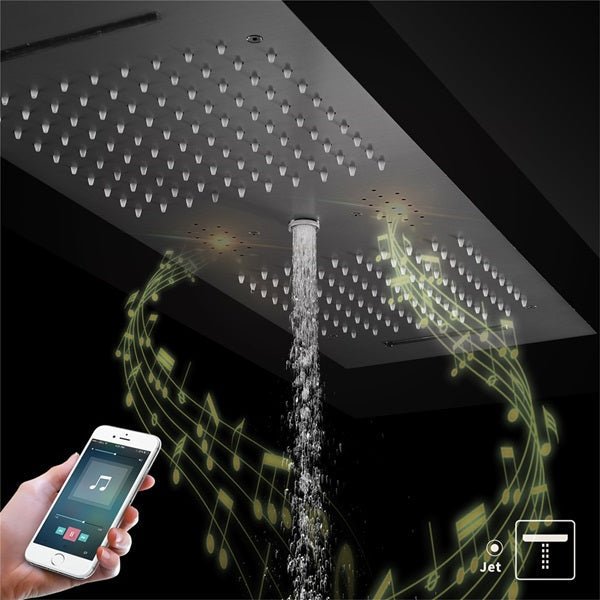 Cascada Victoria 12"x36" Matte Black LED Bluetooth Shower System - Cascada Showers