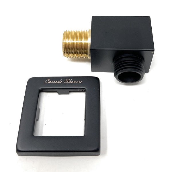 Black square valve handle with brass cylindrical component Cascada square brass shower elbow