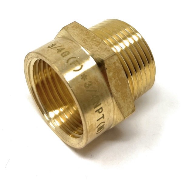 Brass plumbing fitting on a white background