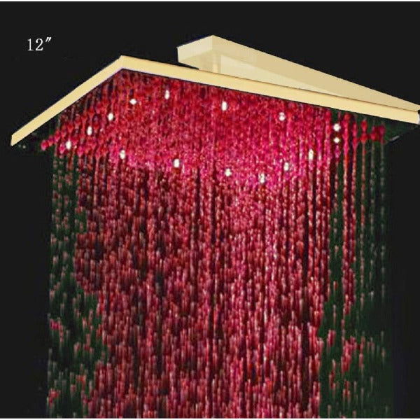 LED shower head displaying temperature-based color change
