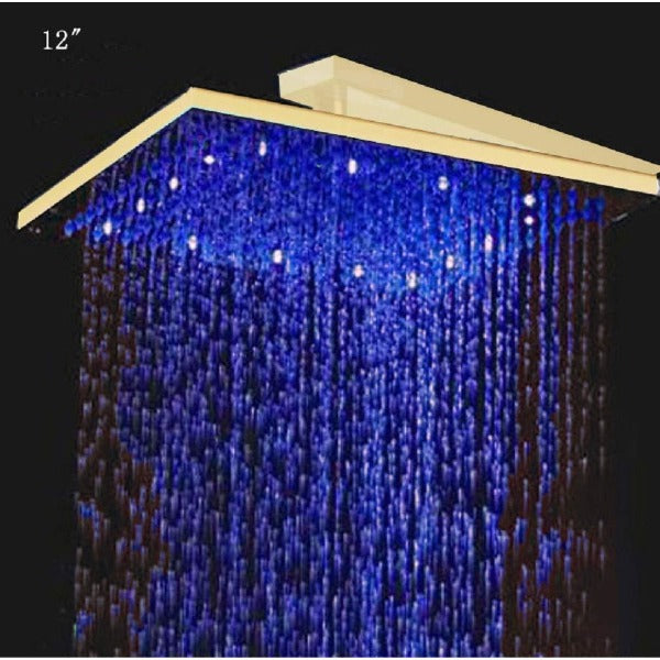 Water flowing from LED square rain shower head during use