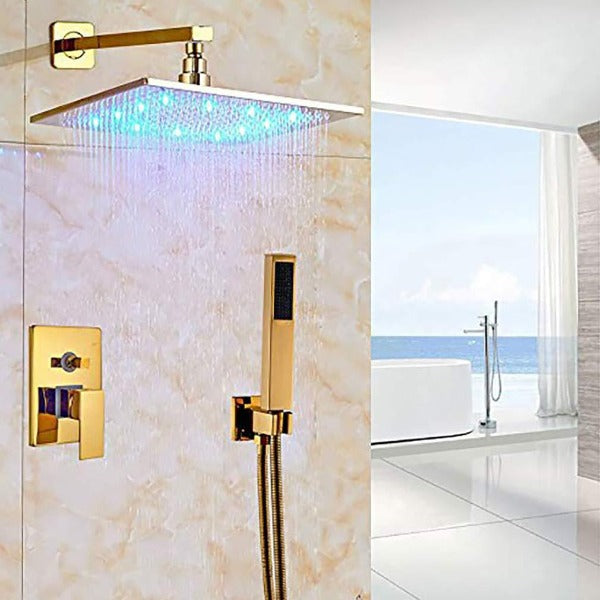 showerhead system rain head shower handheld set complete led waterfall heads light rainfall square Double-Function Valve and Brass Handheld Shower Rain Shower System remote controller light bathroom set remote control color change Bathroom Shower Set
