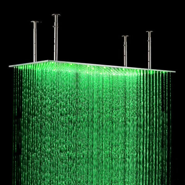 12"x24" Rainfall LED Shower Set Double-Function Valve, Brass Handheld Shower showerhead system rain head shower handheld set complete led bathroom waterfall heads light rainfall Thermostatic 6 Massage Jets Spray Body Shower Set for lights bathroom set Antique Brushed Brass Finish color change wall complete shower set bathroom rainfall shower head with handheld
