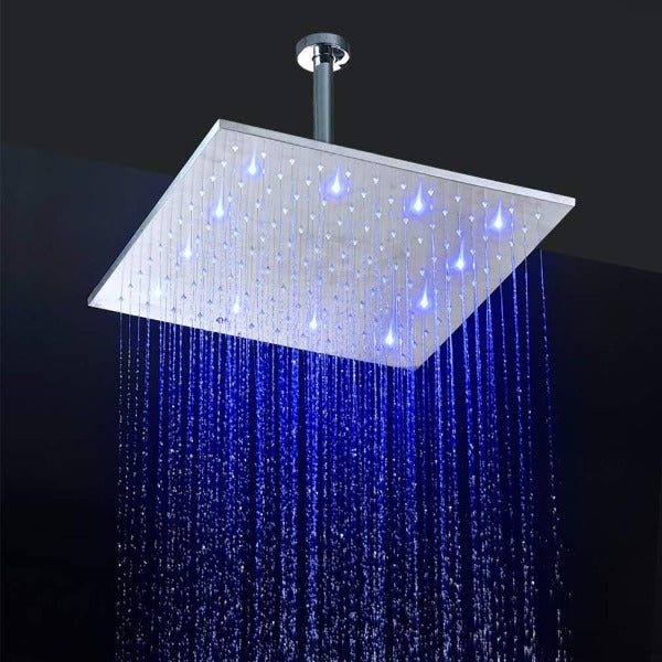showerhead system rain head shower with handheld sets complete led faucet faucet waterfall head light rainfall spout hand holder hose remote controller lights held bathroom set control color change metal wall mount rainfall waterfall Hand Shower Mode Cascada Luxury 16" Square Ceiling Mounted Thermostatic Rainfall LED Shower With Body Jets Automated LED Light RGB Color - Stainless Steel shower head, thermostatic shower, rain shower, rain shower faucet, shower head sets for bathroom
