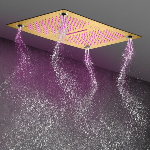 Cascada Luxury 16βx28β Music LED shower system with built-in Bluetooth Speakers, 5 functions (Rain, Waterfall, Mist Outlet, Body Jet & Hand Shower) & Remote Control 64 Color Lights cascada system LED bluetooth shower head speaker hot cold music rain rainfall musical lights showerhead body spray jet waterfall misty ceiling mounted handheld high pressure multicolor holder thermostatic chrome oil rubbed bronze mixer remote control
