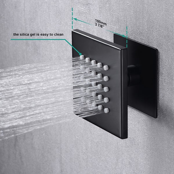 Cascada Luxury 16”x28” Music LED shower system with built-in Bluetooth Speakers, 5 functions (Rain, Waterfall, Mist Outlet, Body Jet & Hand Shower) & Remote Control 64 Color Lights cascada system LED bluetooth shower head speaker hot cold music rain rainfall musical lights showerhead body spray jet waterfall misty ceiling mounted handheld high pressure multicolor holder thermostatic chrome oil rubbed bronze mixer remote control