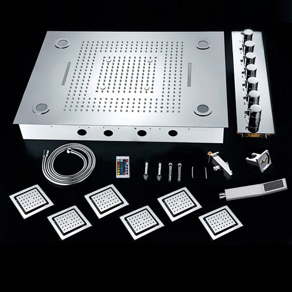 23"x31" Luxurious Classic Design recessed waterfall & rainfall LED shower system β 7 mode - Cascada Showers