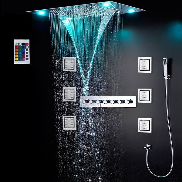 23"x31" Luxurious Classic Design recessed waterfall & rainfall LED shower system β 7 mode - Cascada Showers