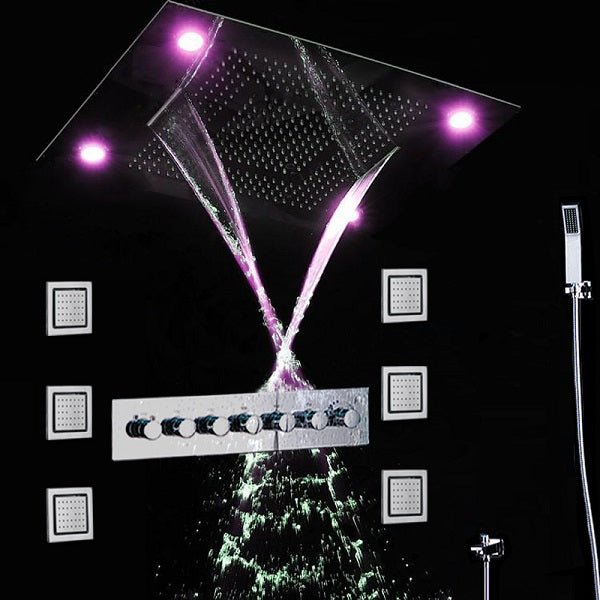 23"x31" Luxurious Classic Design recessed waterfall & rainfall LED shower system β 7 mode - Cascada Showers
