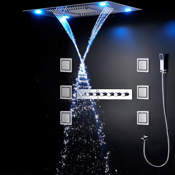 23"x31" Luxurious Classic Design recessed waterfall & rainfall LED shower system β 7 mode - Cascada Showers