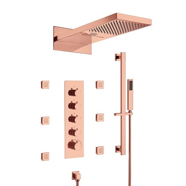 Cascada 22” Music LED shower system (Wall Mounted) with built-in Bluetooth Speakers, 4 function (Rain, Waterfall, body jets & Hand Shower) & Remote Control 64 Color Lights cascada system LED bluetooth shower head with handheld speaker hot cold music rain rainfall musical light showerhead body spray jet waterfall lifting rod wall mounted high pressure thermostatic mixer black matte chrome oilrubbed bronze remote control