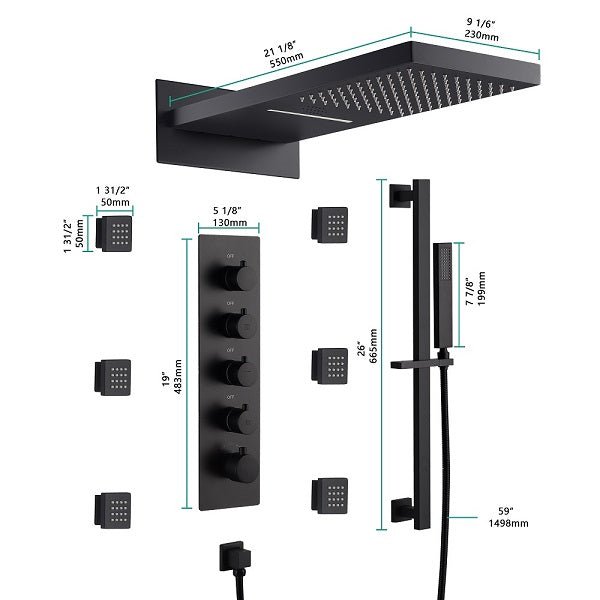 Cascada Capri 9"x22β Music LED shower system - Cascada Showers