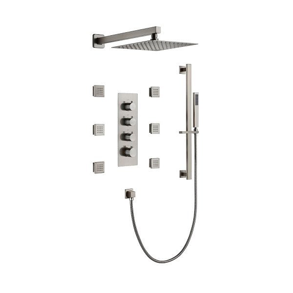 Cascada Geneva Luxury 12” Rainfall Shower set with 4 knob thermostatic Valves - Cascada Showers