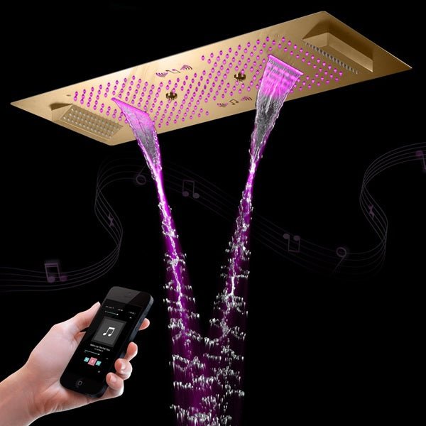 Cascada Genoa 16"x36" Brushed Gold Music LED Digital Shower System - Cascada Showers