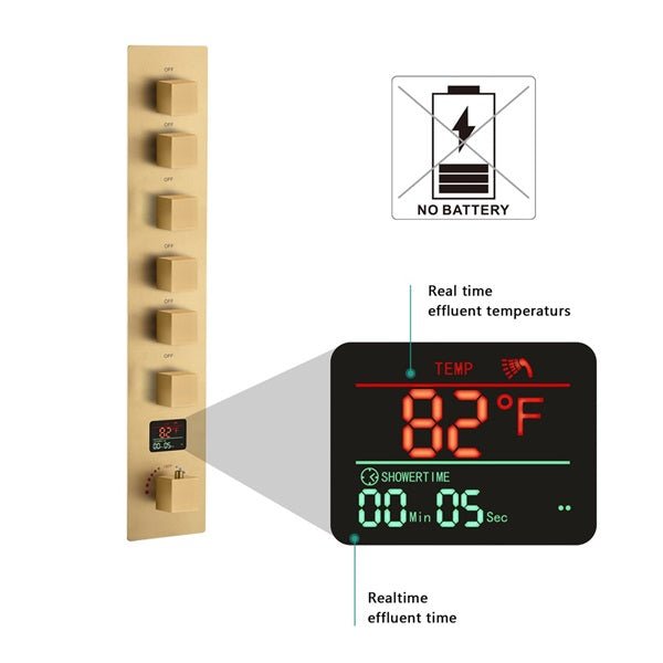 Cascada Genoa 16"x36" Brushed Gold Music LED Digital Shower System - Cascada Showers