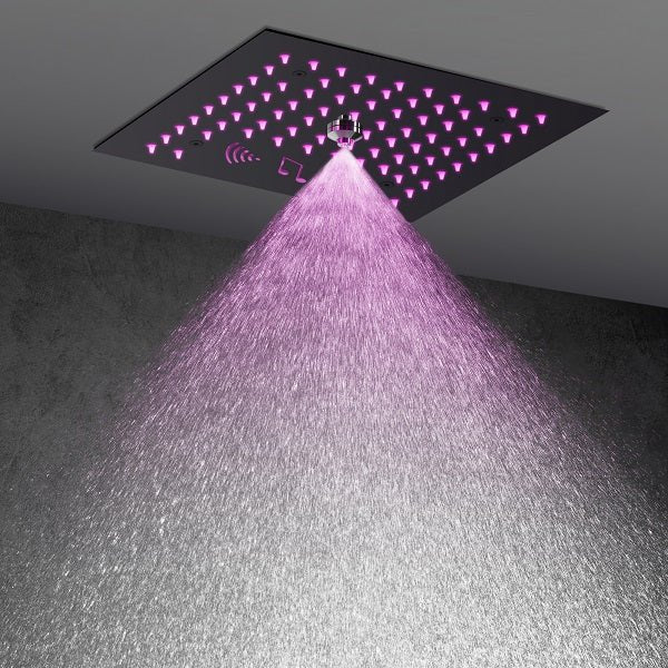 Brushed nickel finish Cascada Royale shower system in contemporary bathroom