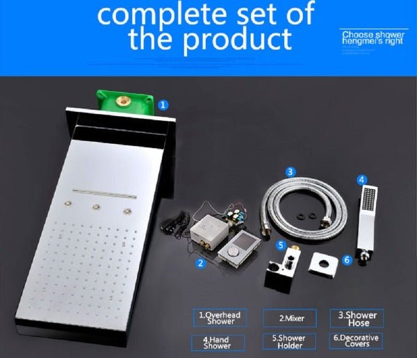Cascada Veneto complete smart shower package with touchscreen digital mixer and LED head