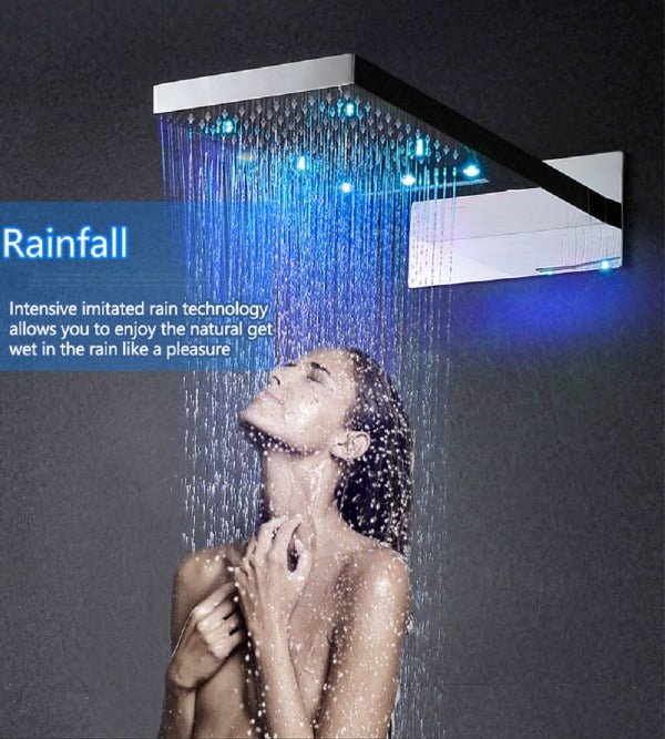 Cascada Veneto touchscreen shower installed showing LED illumination and digital controls