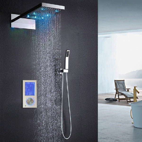 Cascada Veneto smart shower system with LCD touchscreen and 22 inch LED showerhead