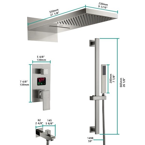 Cascada Luxury 22” Music LED shower system (Wall Mounted) with Single Valve & LCD Display, 3 function (Rain, Waterfall & Hand Shower) & Remote Control 64 Color Lights (Matt Black) cascada system LED bluetooth shower head with handheld speaker hot cold music rain rainfall musical light showerhead body spray jet waterfall lifting rod wall mounted high pressure thermostatic mixer black matte chrome oilrubbed bronze remote control