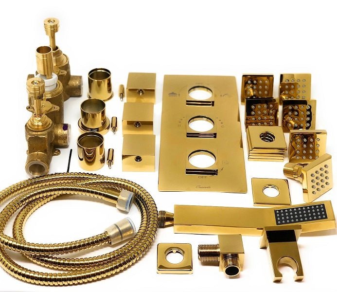 Cascada Tuscany 40" Luxury Bathroom Shower Set with LED Rainfall Head, Thermostatic Control, and 6 Massage Jets - Cascada Showers
