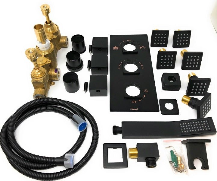 Cascada Tuscany 40" Luxury Bathroom Shower Set with LED Rainfall Head, Thermostatic Control, and 6 Massage Jets - Cascada Showers
