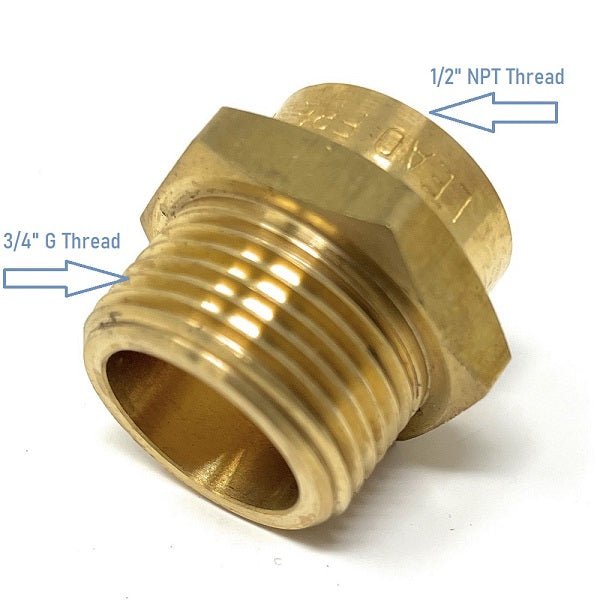 bspp to npt adapter, 3/4 male to 1/2 female reducer, 1/2 male to 3/4 female adapter, 3/4 male to 1/2 female adapter, 3/4 female to 1/2 male reducer, 1/2 female to 3/4 male adapter, 3/4 to 1/2 female adapter, g 3/4 to g 1/2 adapter, male bspp to female npt adapter, 3/4 to 1/2 adapter, 3/4 x 1/2 female adapter, 3/4 male to 1 inch female adapter, bspp to npt. G Thread (Metric BSPP) Male to NPT Female Adapter - Lead Free (3/4" x 1/2") - Cascada Showers