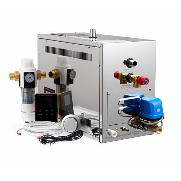 Cascada steam bath generator with auto drain connection visible